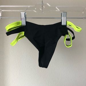 Custom Neon Green/Black Thong Bikini Bottom - XS